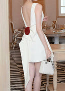 Ulyxar Backless Flower Bow Embellished Mini Dress In White