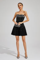 Zylar Crystal Strapless A Line Mini Dress In Black