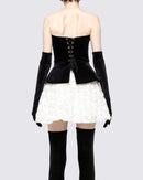 Renaud Strapless Corset Floral A Line Velvet Mini Dress In Black White