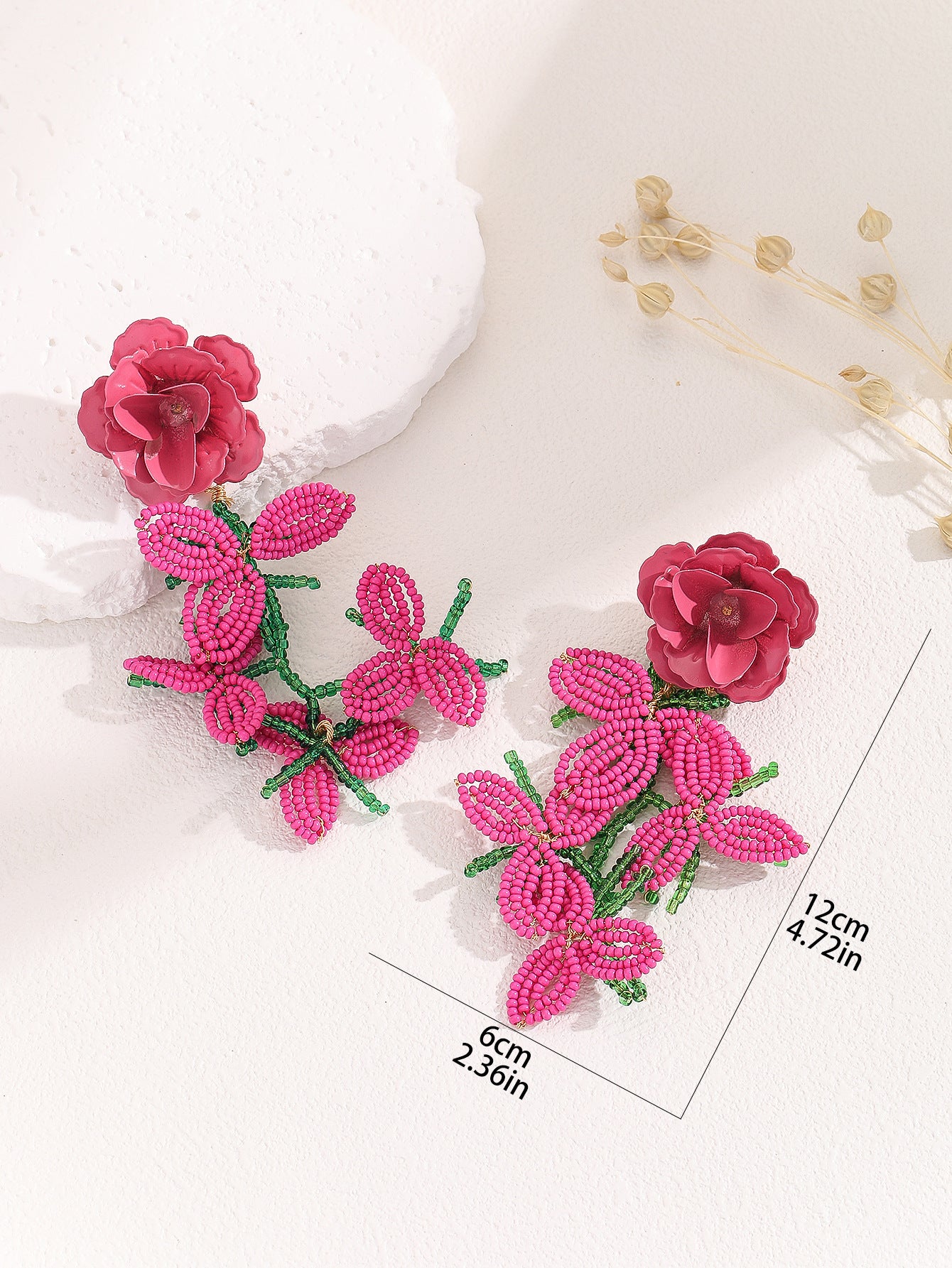 Oryxal Rose Red Flower Earrings