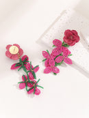 Oryxal Rose Red Flower Earrings