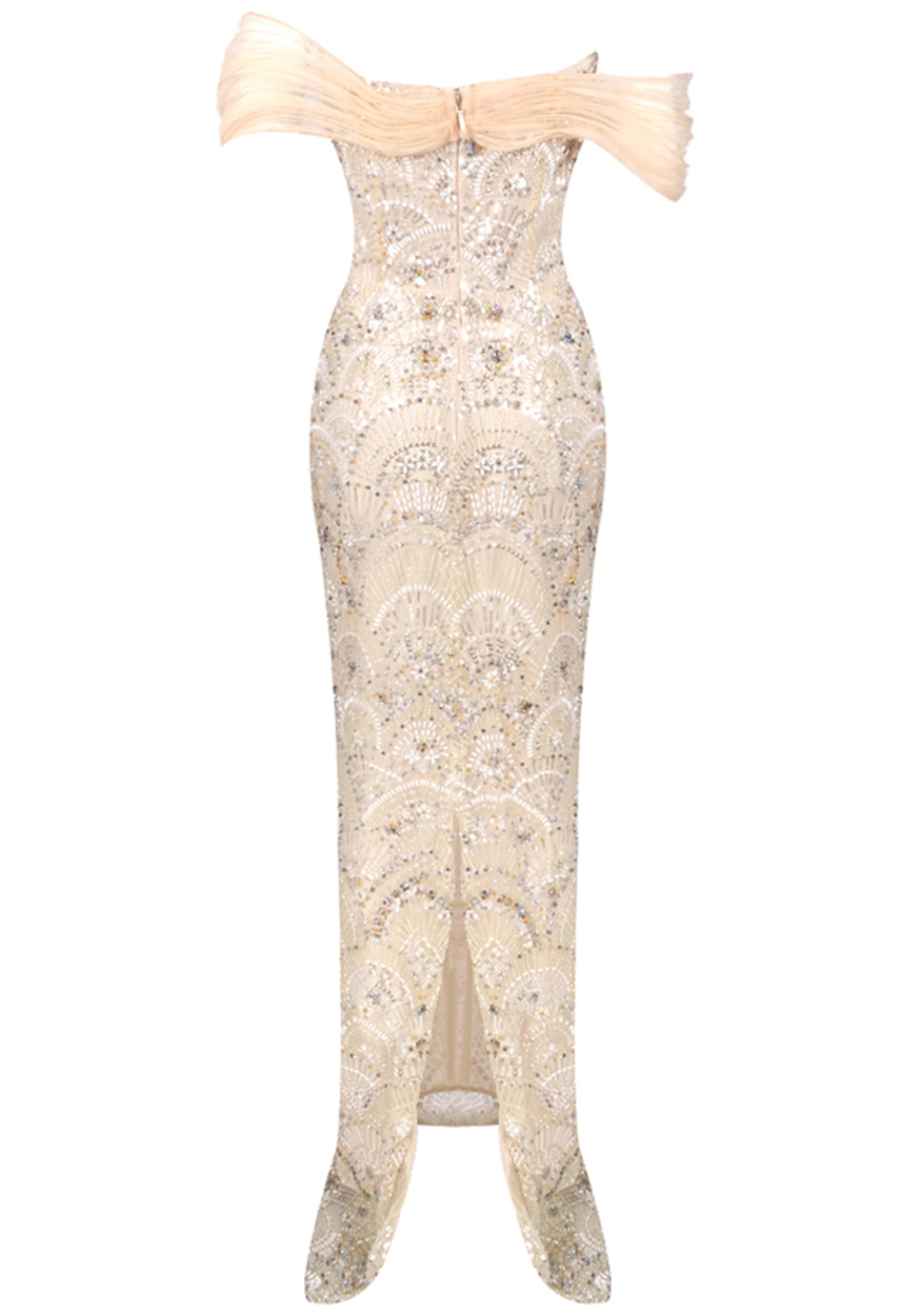 Rhenja Bardot Sequin Bustier Maxi Dress In Peach