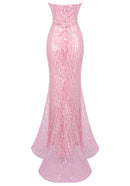 Adriel Strapless Crystal Bustier Sequin Maxi Dress In Pink
