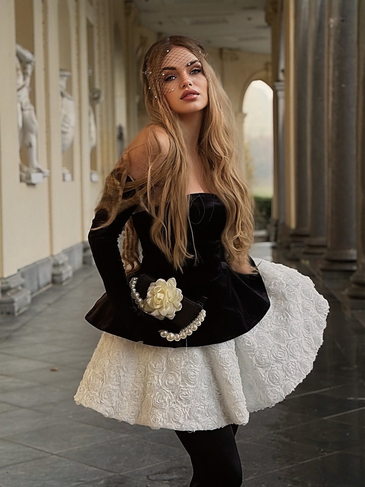 Renaud Strapless Corset Floral A Line Velvet Mini Dress