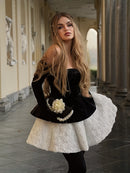 Renaud Strapless Corset Floral A Line Velvet Mini Dress