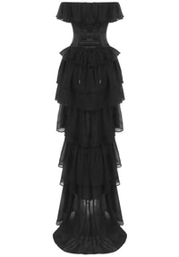 Koper Corseted Chiffon Maxi Dress Two-Piece Set In Black