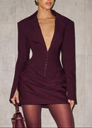 Aleksandra Burgundy Ruched Blazer Mini Dress