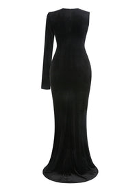 Fareeha One Sleeve Bow Detail Maxi Velvet Dress In Black White