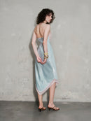 Gravenk Lace-Paneled Satin Midi Dress In Mint Blue
