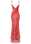 Tahlia Sequin Maxi Dress In Red Silver