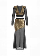 Bragi Long Sleeve Sequin Two Piece Maxi Dress