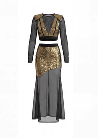 Bragi Long Sleeve Sequin Two Piece Maxi Dress