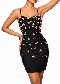 Athelis Floral Pearl Midi Dress In Black