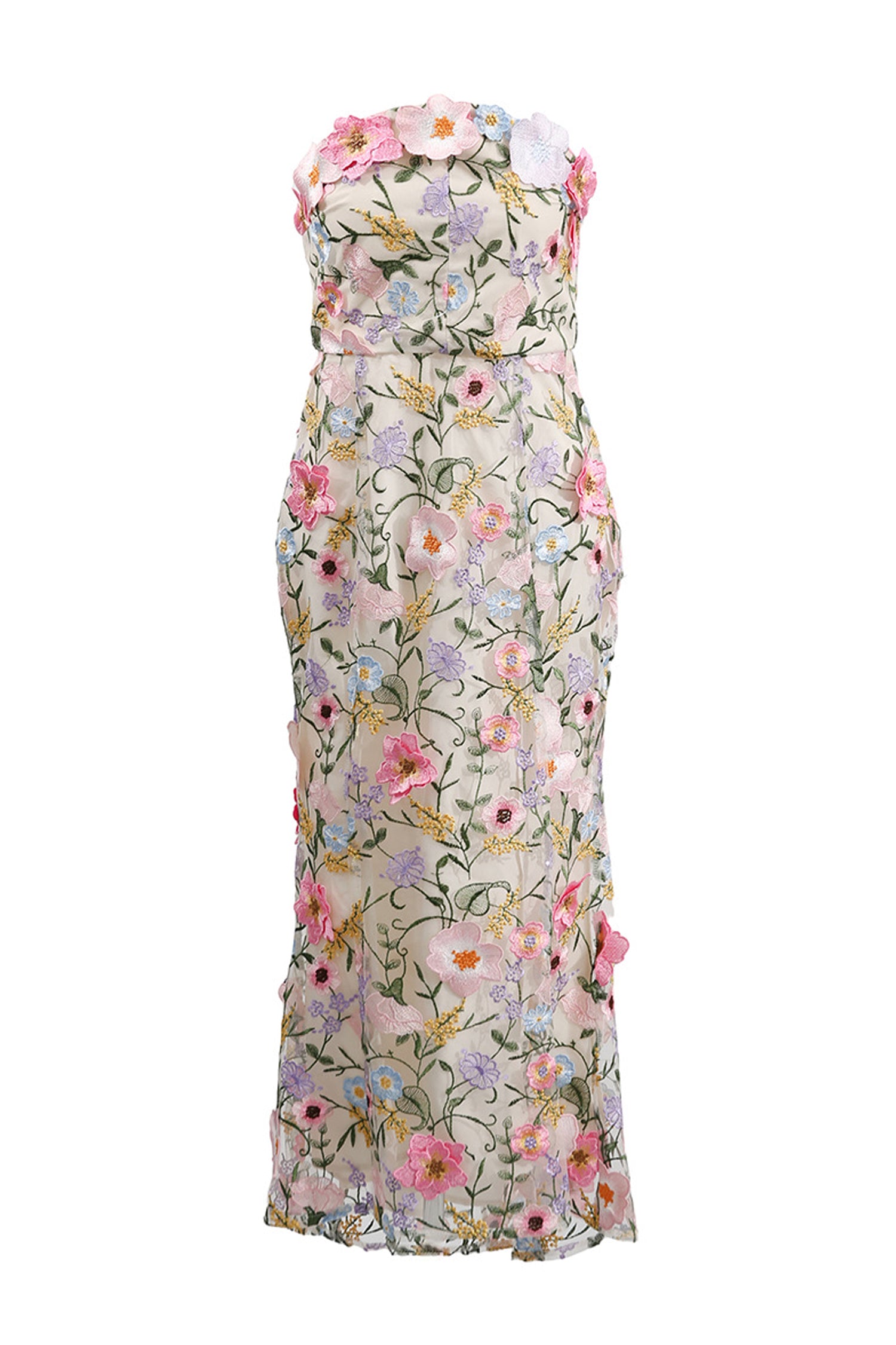 Elythar Floral Embroider Maxi Dress In Apricot