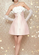 Agnieszka Strapless Floral Corset A Line Mini Dress In Pink