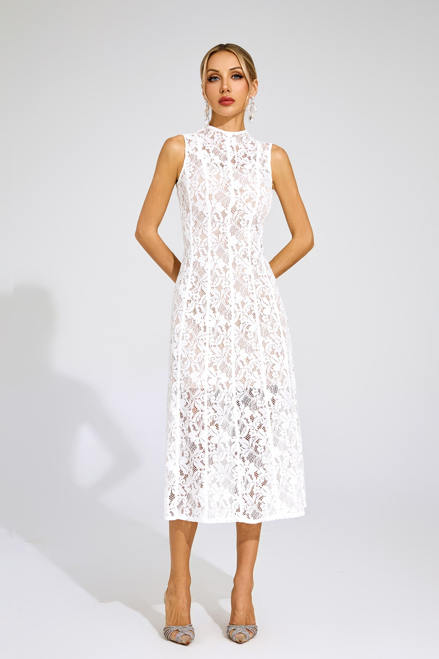 Xanvyre Embroidered Lace Sleeveless Maxi Dress In White