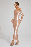 Cada Off Shoulder Bandage Maxi Dress In Apricot