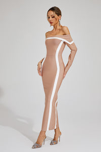 Cada Off Shoulder Bandage Maxi Dress In Apricot