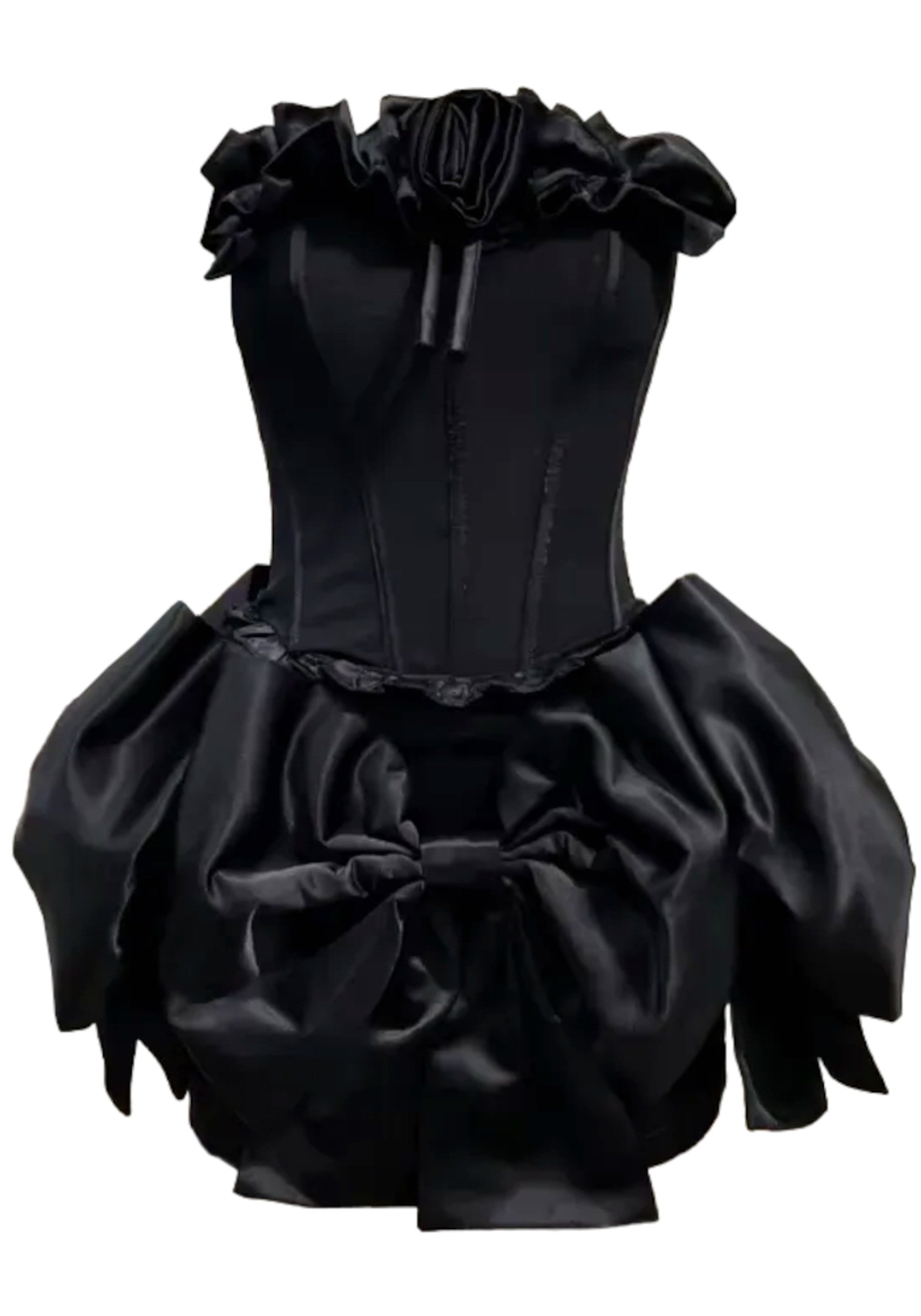 Cyrren Strapless Floral Bow Corset Two Piece Dress In Black