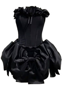 Cyrren Strapless Floral Bow Corset Two Piece Dress In Black