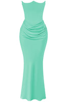 Hyrviel Strapless Corset Draped Maxi Dress In Green