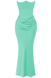 Hyrviel Strapless Corset Draped Maxi Dress In Green