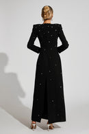 Bethel Long Sleeve Crystal A Line Maxi Dress In Black
