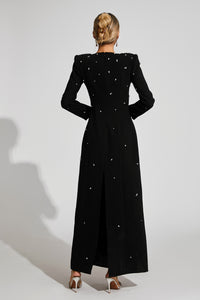 Bethel Long Sleeve Crystal A Line Maxi Dress In Black