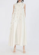 Theoline Sleeveless Floral-Applique Midi Dress In Apricot