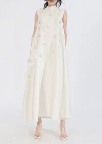 Theoline Sleeveless Floral-Applique Midi Dress In Apricot