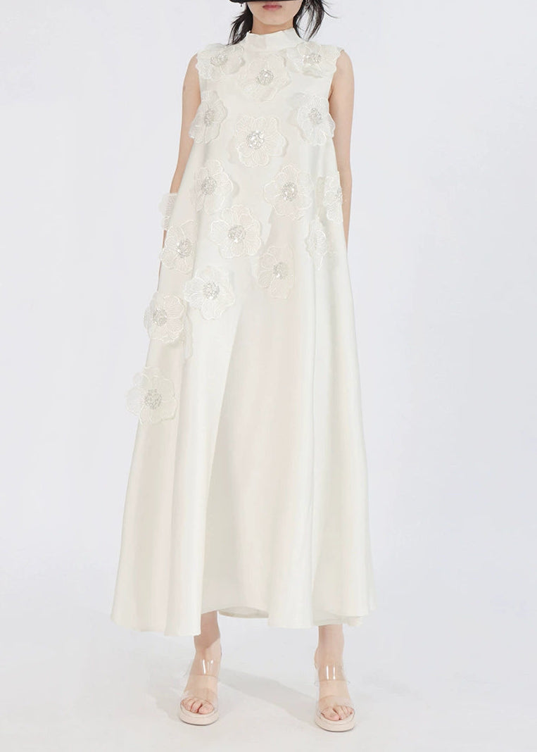 Theoline Sleeveless Floral-Applique Midi Dress In Apricot