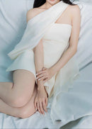 Jyxaris Scarf Strapless Flare Mini Dress In White