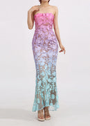 Jryxan Strapless Gradient Floral Maxi Dress