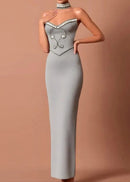 Aethon Crystal Choker Strapless Maxi Dress In Grey