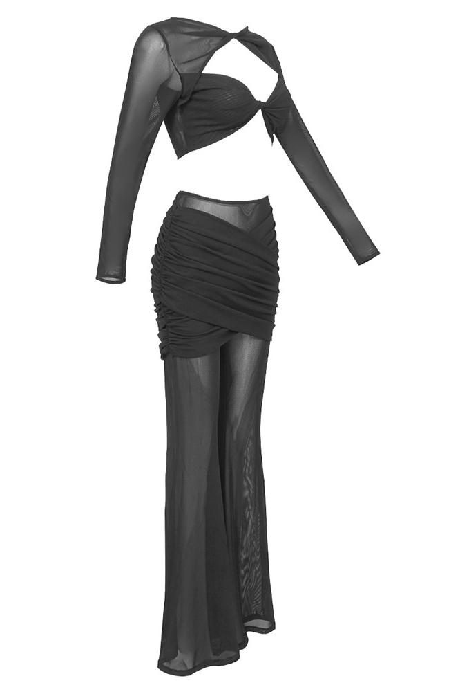 Monroe Long Sleeve Draped Two Piece Jumpsuit In Black