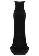 Jonson Crystal Strapless Maxi Velvet Dress In Black
