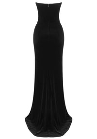 Jonson Crystal Strapless Maxi Velvet Dress In Black