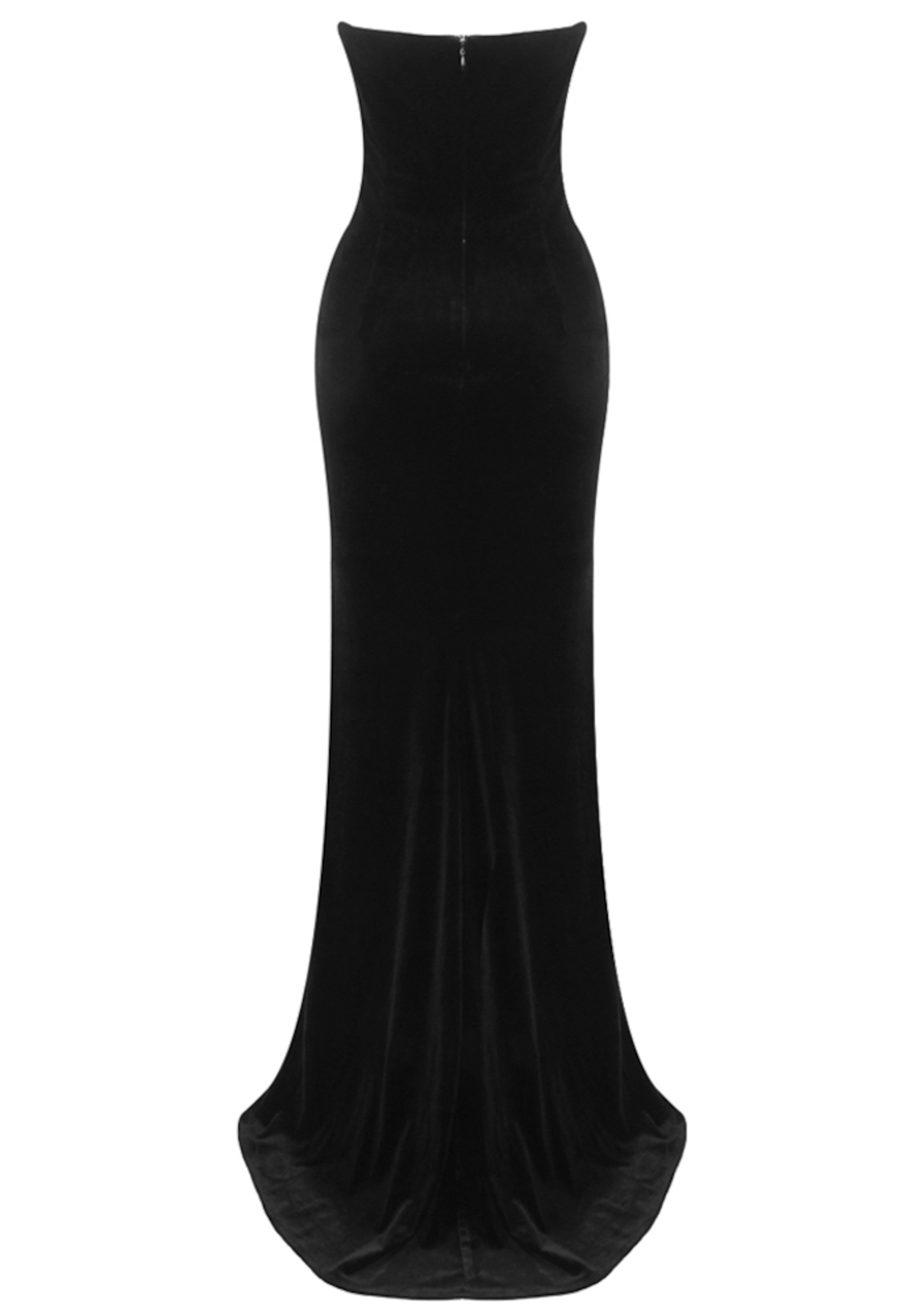 Jonson Crystal Strapless Maxi Velvet Dress In Black