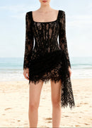 Taldrex Long Sleeve Lace Insert Corset Mini Dress In Black