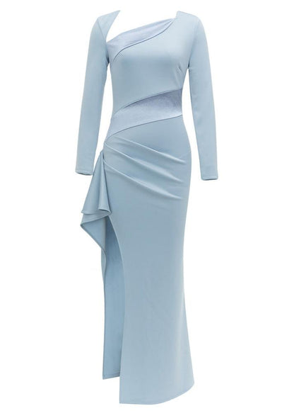 Folger High Slit Patchwork Bodycon Maxi Dress In Pale Blue