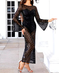 Eadward Long Sleeve Sequin Maxi Dress In Black