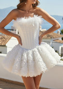 Lizzie Strapless Petal Floral Corset A Line Mini Dress In White