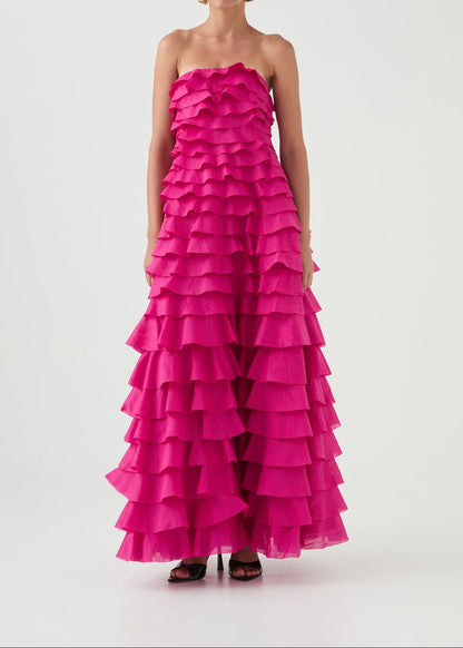 Corthos Strapless Layered Maxi Dress In Pink