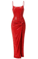 Raldris Sequin Draped Corset Maxi Dress In Red
