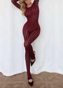 lizeth Long Sleeve Floral Bodycon Jumpsuit In Black