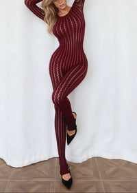 lizeth Long Sleeve Floral Bodycon Jumpsuit In Black