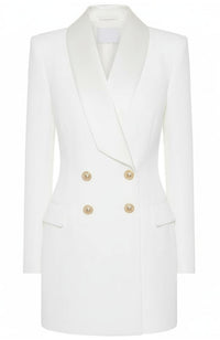 Diapente Long Sleeve Blazer Dress In White