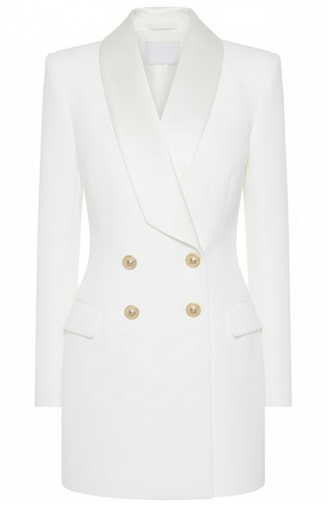 Diapente Long Sleeve Blazer Dress In White