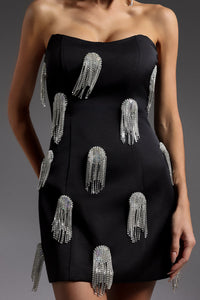 Wrythas Sleeveless Diamond Tassels Mini Dress In Black