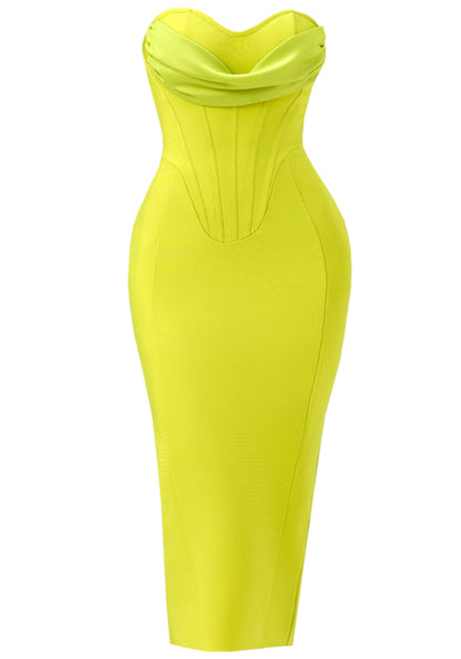Diego Strapless Draped Midi Dress In Lime